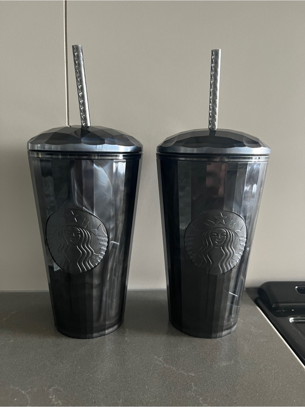 Starbucks Black Faceted Reusable Tumbler Duo with Straws